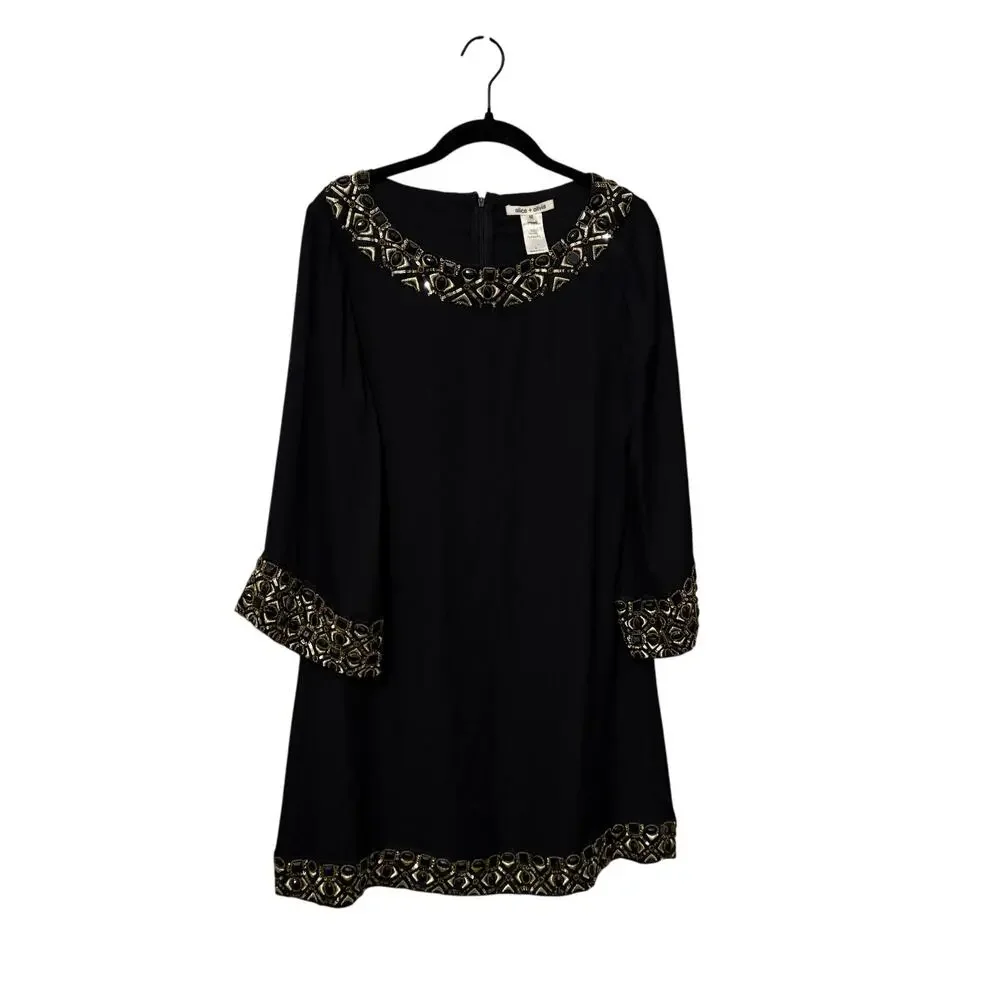 Alice + Olivia Black Gold Sequins Silk Mini Dress Size Medium